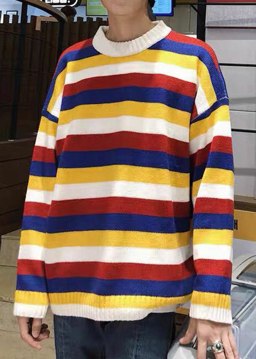 Yellow Striped Cozy Knit Sweaters Fall