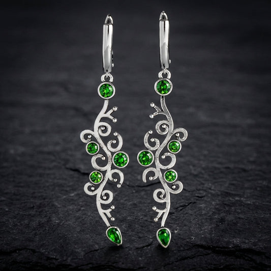 Charm Flower Green Stone Drop Earrings