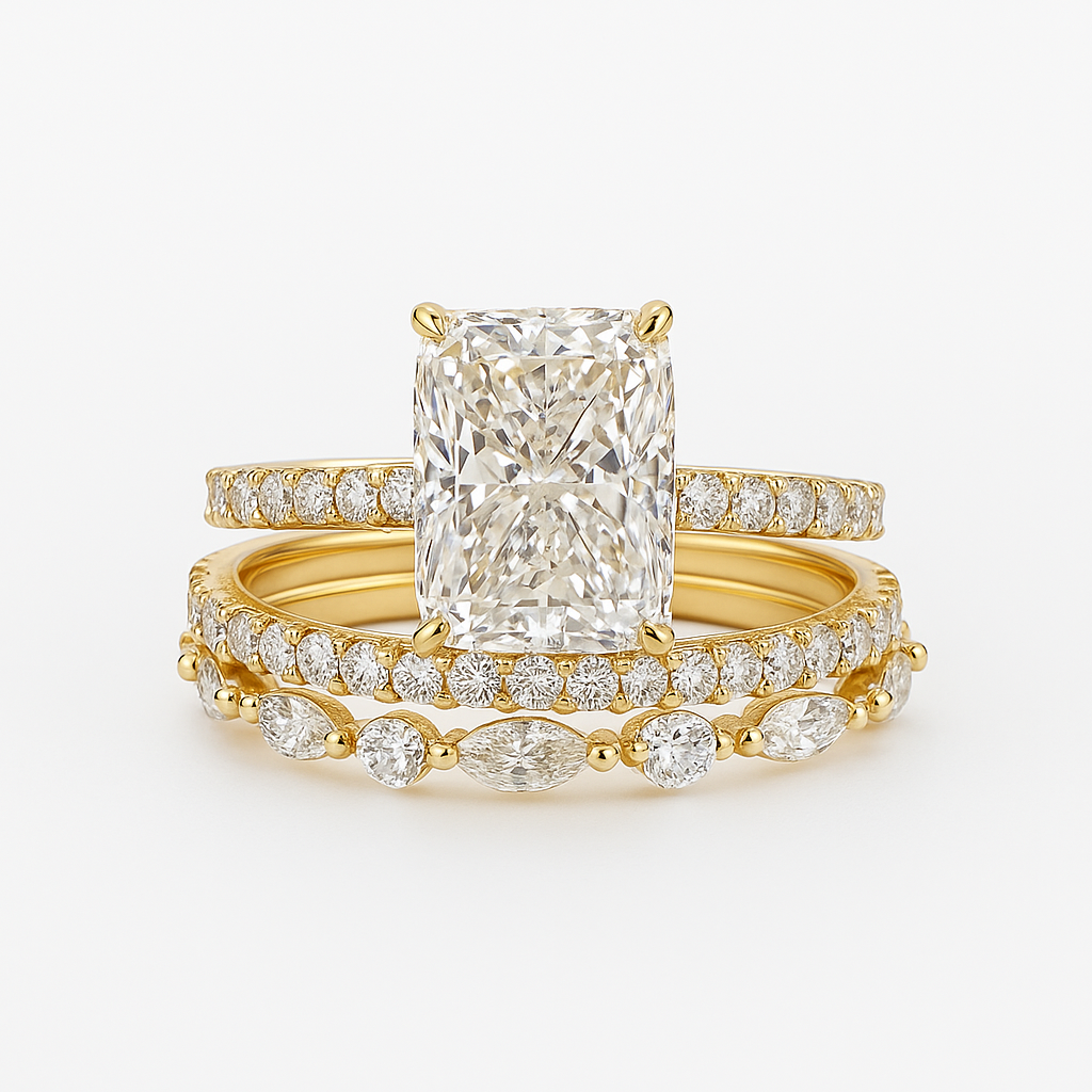 3PC Gold Wedding Ring Set