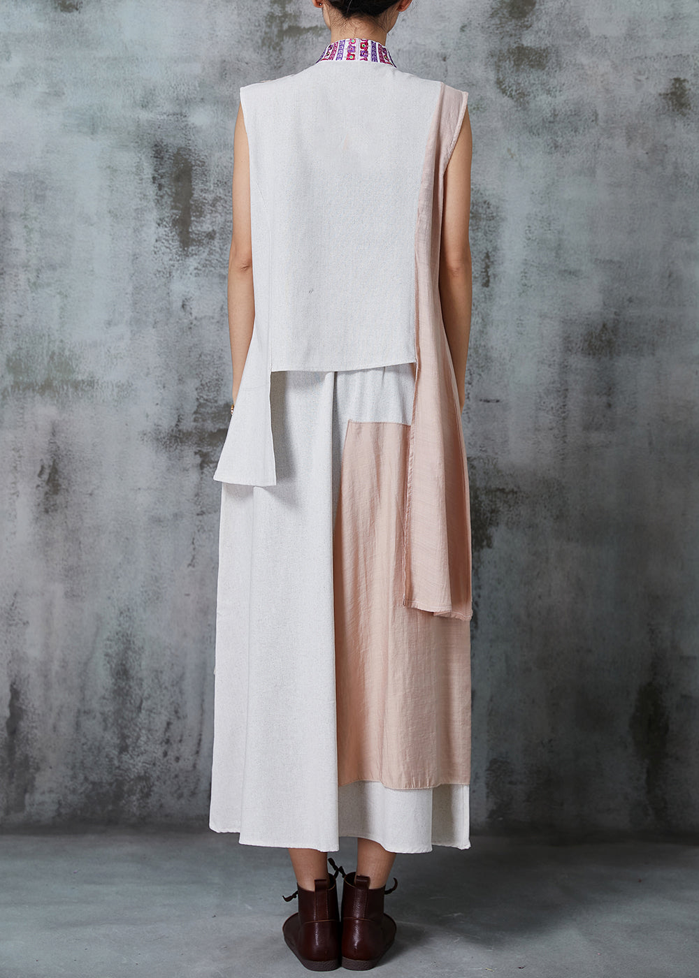 Apricot Asymmetrical Patchwork Linen Two Piece Set Outfits Summer