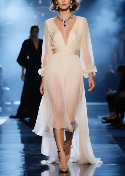Apricot Exra Large Hem Sheer Tulle Dinner Dress Summer