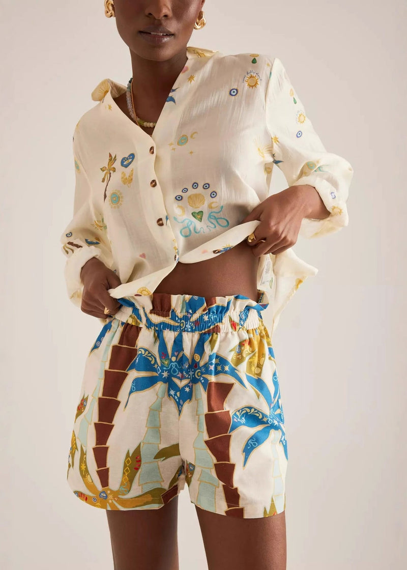 Beige Oversized Print Cotton Two Pieces Set Summer