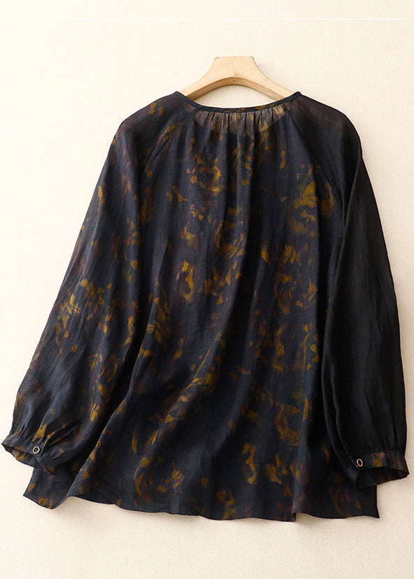 Black Asymmetrical Tie Dye Linen Shirt Summer