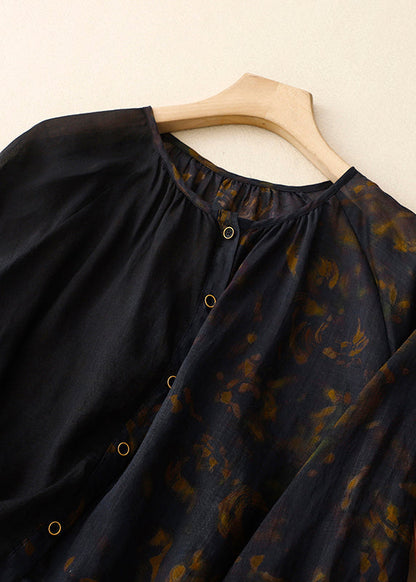 Black Asymmetrical Tie Dye Linen Shirt Summer