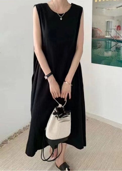 Black O-neck Patchwork Dress Sleeveless