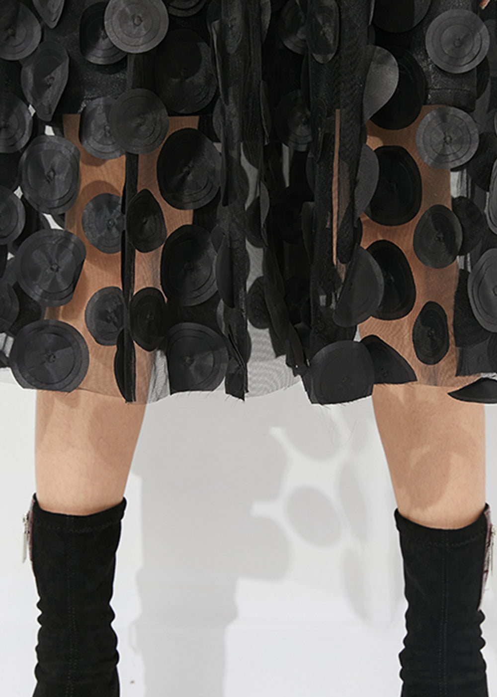 Black O-neck Patchwork Exra Large Hem Tulle Vacation Dress Summer