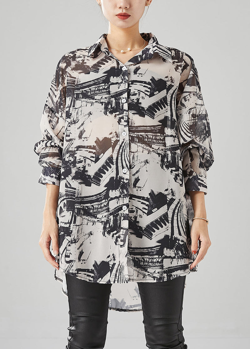 Black Oversized Inkwash Painting Chiffon Blouse Tops Summer