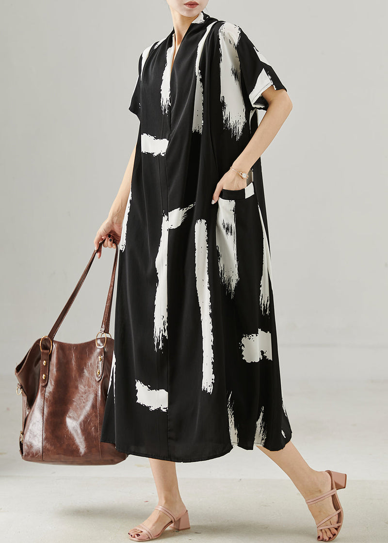 Black Oversized Print Chiffon Maxi Dresses Summer