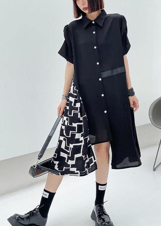 Black Patchwork Print Asymmetrical Design Dress Summer