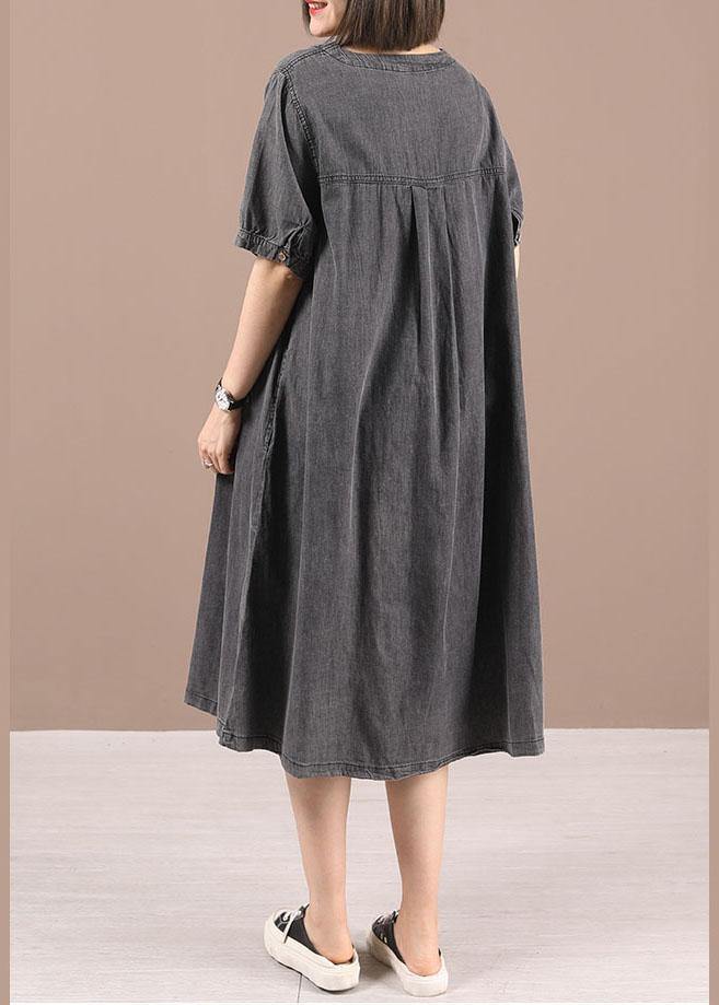 Blue Button Cinched Denim Summer Dresses