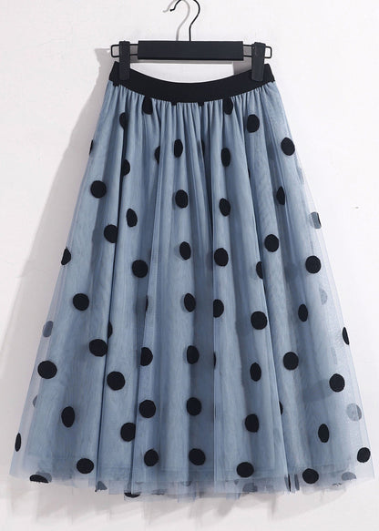 Blue High Waist Oversized Dot Print Tulle Skirt Spring