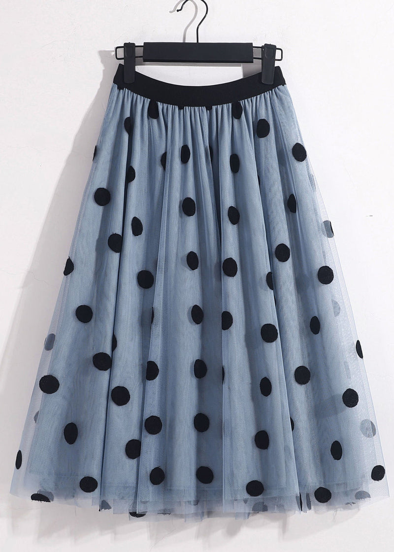 Blue High Waist Oversized Dot Print Tulle Skirt Spring