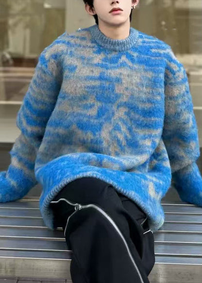 Blue O Neck Cozy Ma Hai Mao Sweaters Fall