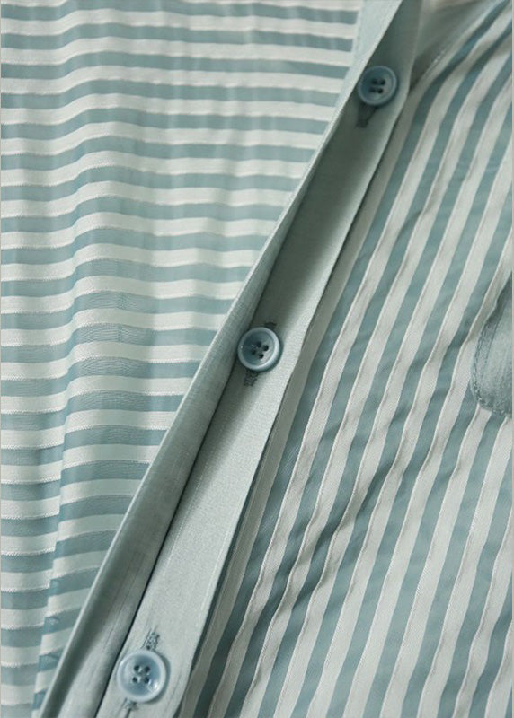 Blue O-neck Striped Patchwork Fake Two Pieces Button Long Dress Summer