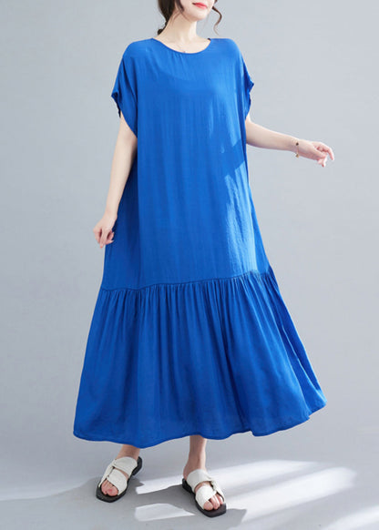 Blue Oversized Patchwork Wrinkled Cotton Robe Dresses Summer