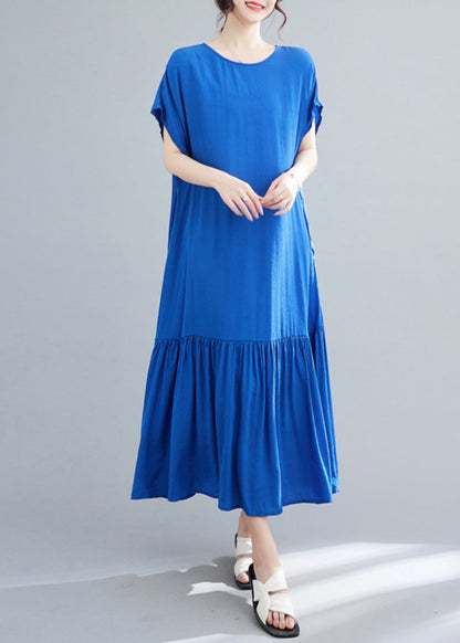 Blue Oversized Patchwork Wrinkled Cotton Robe Dresses Summer