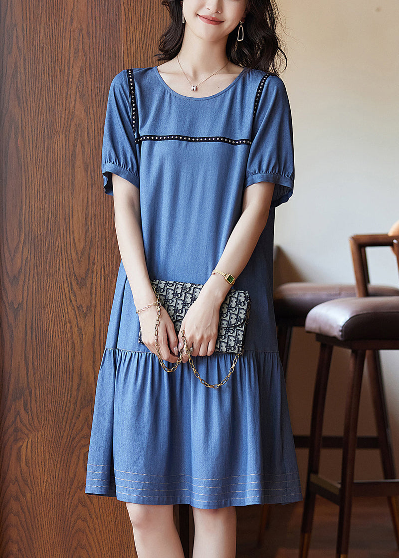Blue Patchwork Rivet Holiday Long Dress Summer