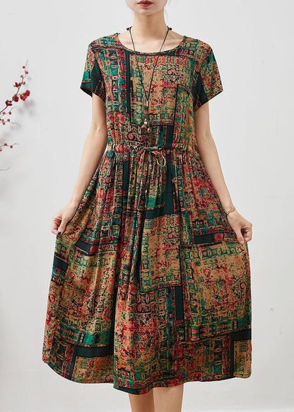 Brown Cinched Print Cotton Maxi Dresses Summer