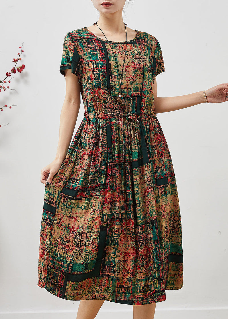 Brown Cinched Print Cotton Maxi Dresses Summer