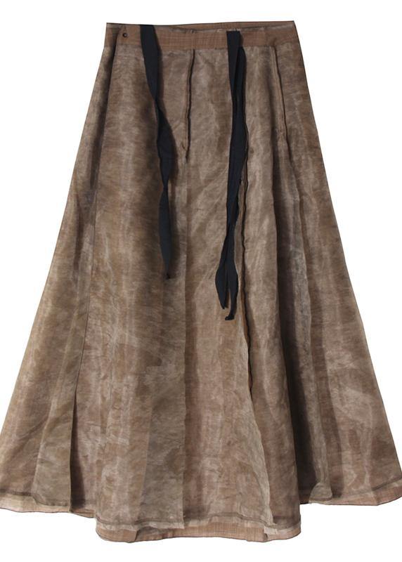 Brown Tulle High Waist Zippered Skirt