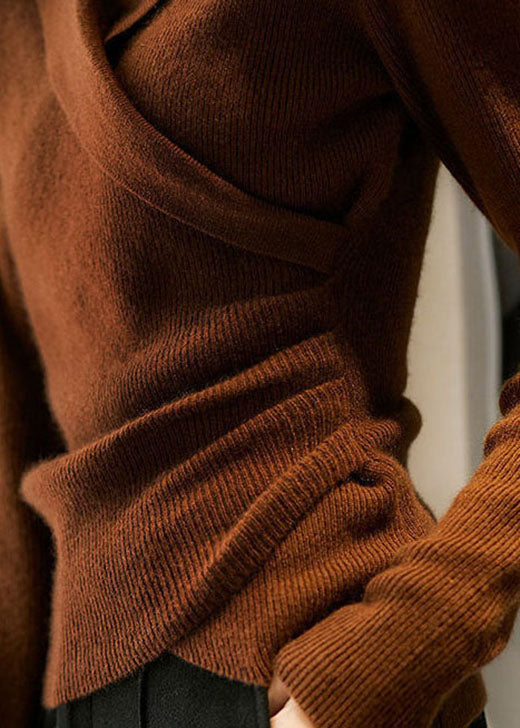 Caramel Peter Pan Collar Asymmetrical Design Slim Fit Fall Sweater