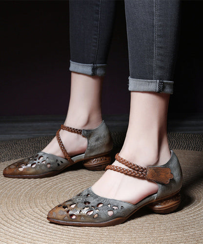 Coffee Hollow Out Buckle Strap Chunky Sandals