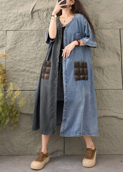 Colorblock Asymmetrical Patchwork Denim Dress Summer