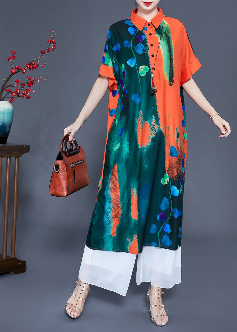 Colorblock Peter Pan Collar Tie Dye Silk Vacation Dresses Summer