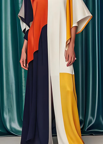 Colorblock V Neck Silk Jumpsuits Summer