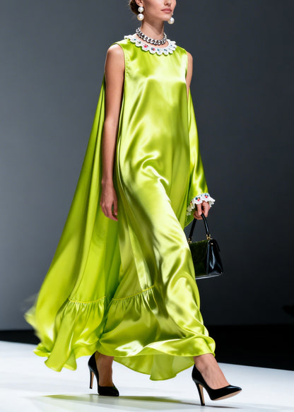 Fluorescent Green Oversized Draping Silk Dresses Sleeveless