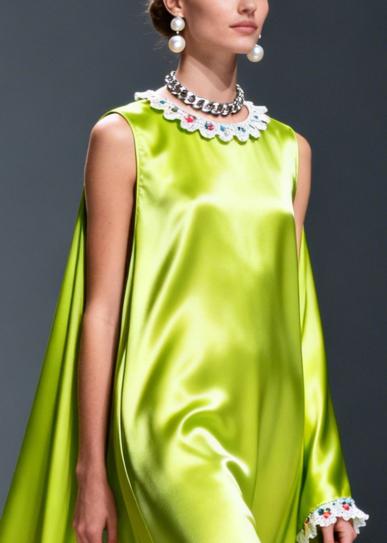 Fluorescent Green Oversized Draping Silk Dresses Sleeveless