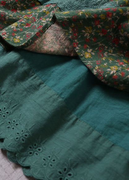 Green Lace Patchwork Print Skirts Winter