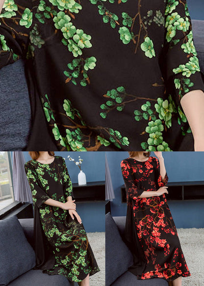 Green O Neck Print Patchwork Chiffon Dresses Summer