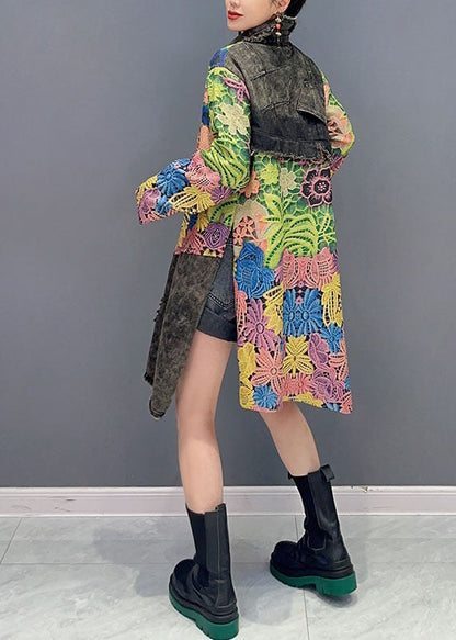 Green Peter Pan Collar Asymmetrical Print Vacation Mid Dresses Long Sleeve