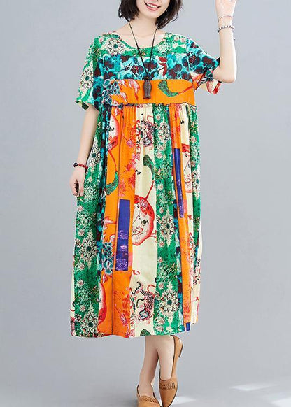 Green Print Dresses O Neck Patchwork Maxi Spring Dress