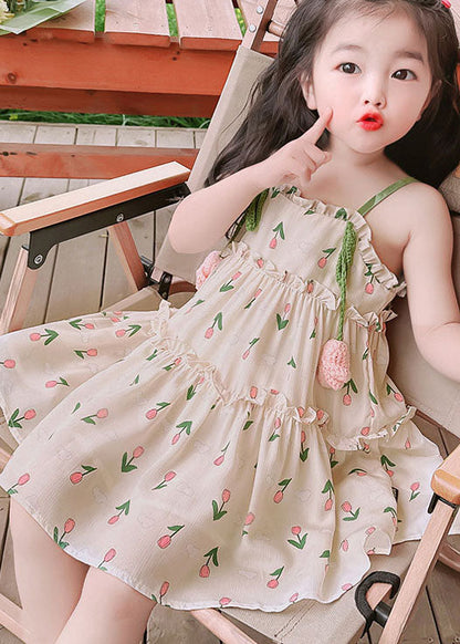 Green Print Ruffled Patchwork Cotton Baby Sundress Sleeveless