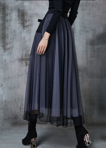 Grey Exra Large Hem Patchwork Tulle Pleated Skirt Spring