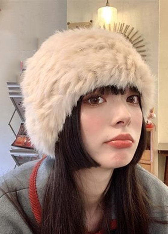 Mocha Warm Fleece Leather and Fur Knitted Cotton Bonnie Hat
