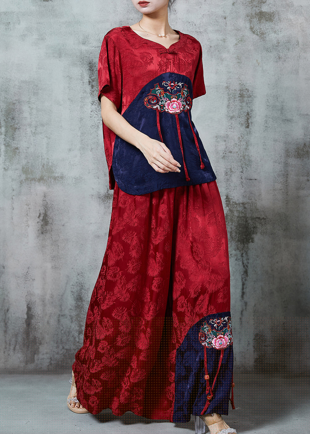 Mulberry Embroidered Patchwork Silk Sets 2 Pieces Summer