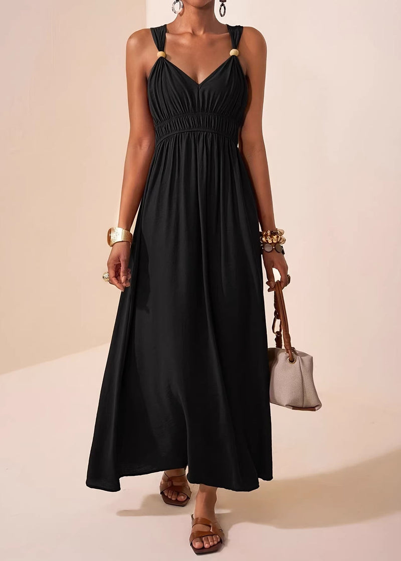Mulberry V Neck Patchwork Cotton Maxi Dress Sleeveless