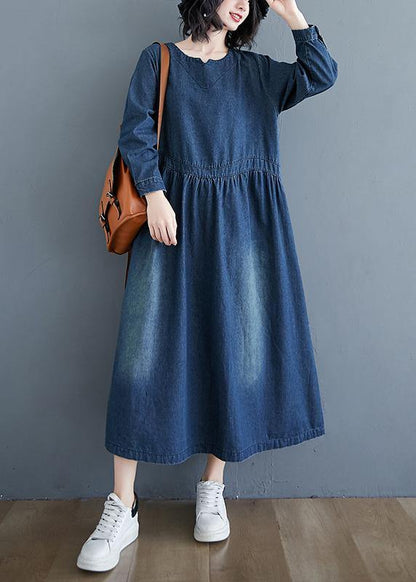 O Neck Cinched Spring Tunic Wardrobes Denim Blue Art Dresses
