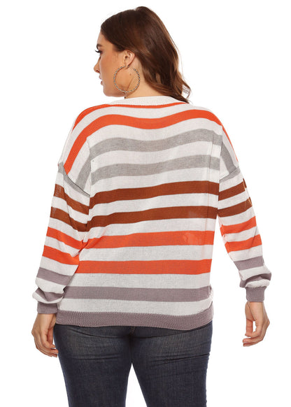 O-neck Striped Patchwork Knit Sweater Long Sleeve