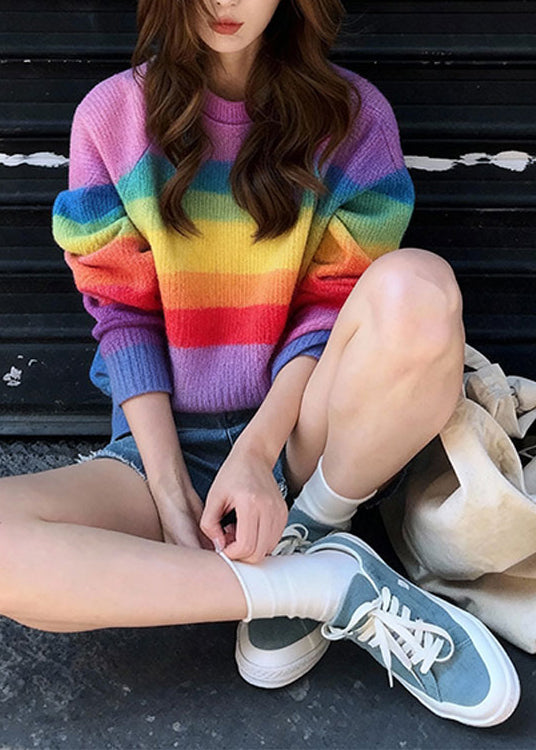 O Neck Striped Warm Knit Sweaters Spring