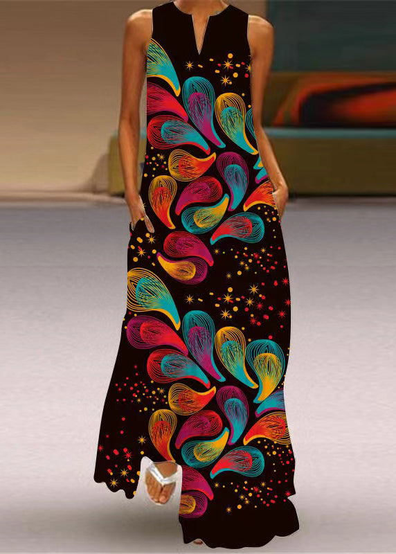 Pink Print Pockets Vacation Maxi Dresses Summer