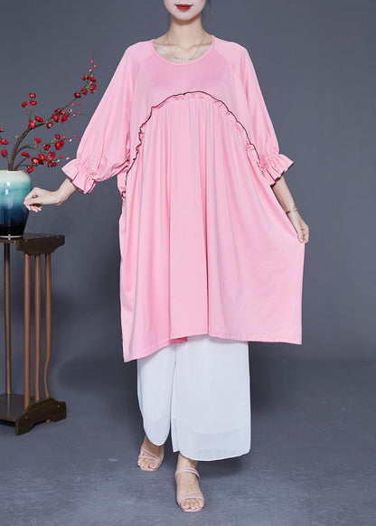 Pink Ruffled Patchwork Cotton a Line Dress Summer