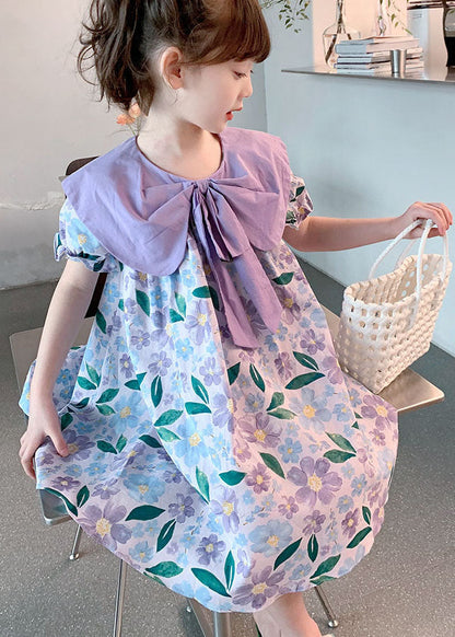 Purple Print Wrinkled Patchwork Cotton Baby Dress Summer