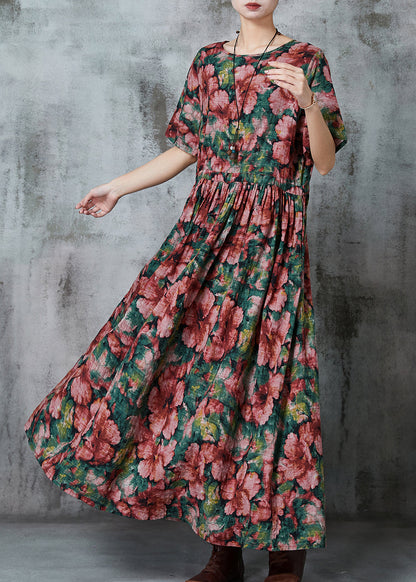 Red Cinched Linen Holiday Dress Summer