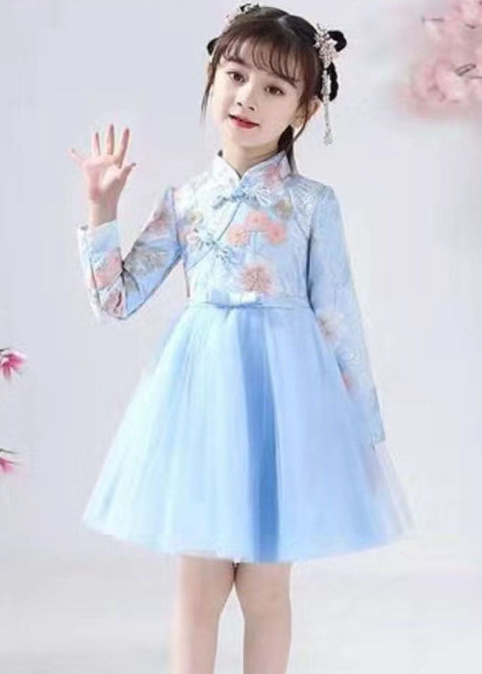 Red Embroideried Tassel Button Kids Mid Dresses Fall