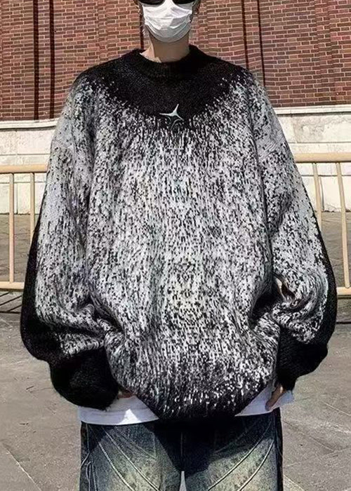 Red Gradient Color Patchwork Knit Sweater Winter