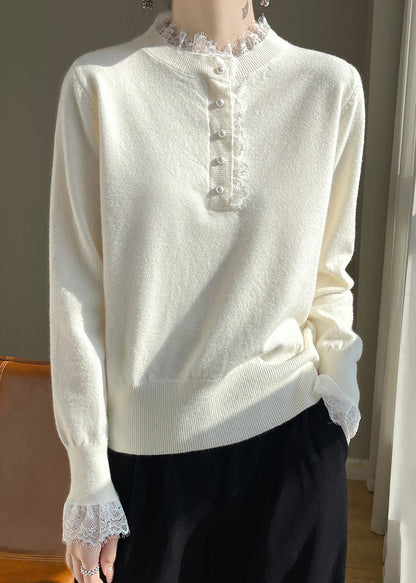 Red Lace Patchwork Wool Knit Sweaters Fall
